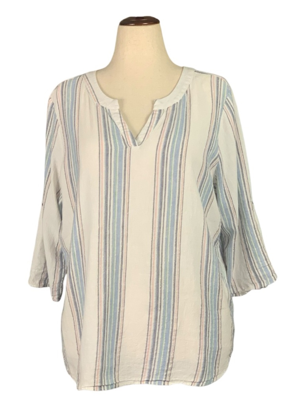 Christopher‎ & Banks White Linen Blend Stripe Tunic Coastal Scandi Girl Size XL